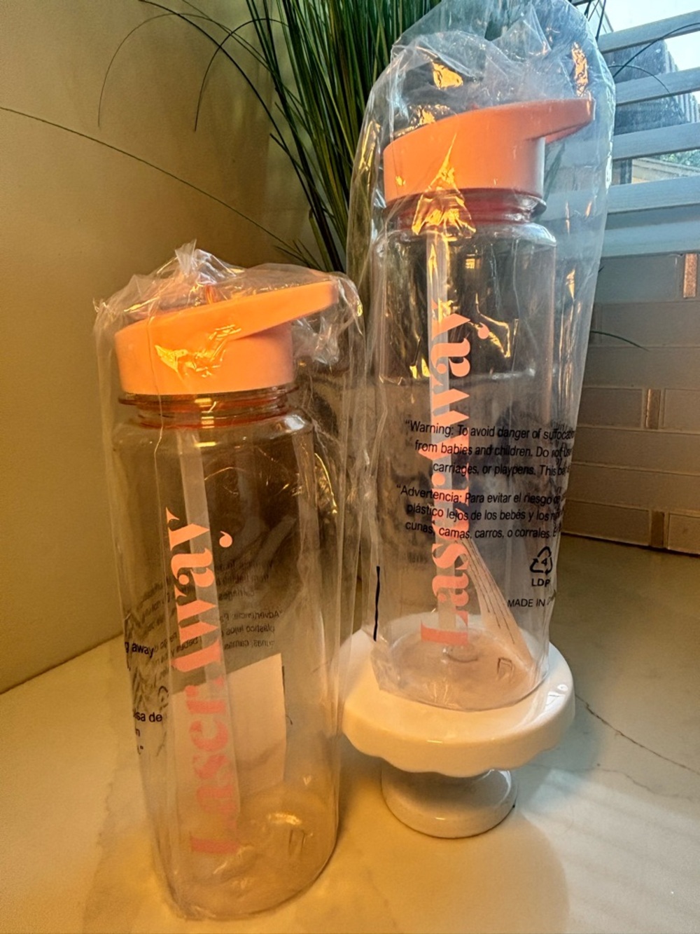 SOLD Set of 2 LaserAway Reusable Water Bottles with Straw & Pink Flip Lid | 24oz